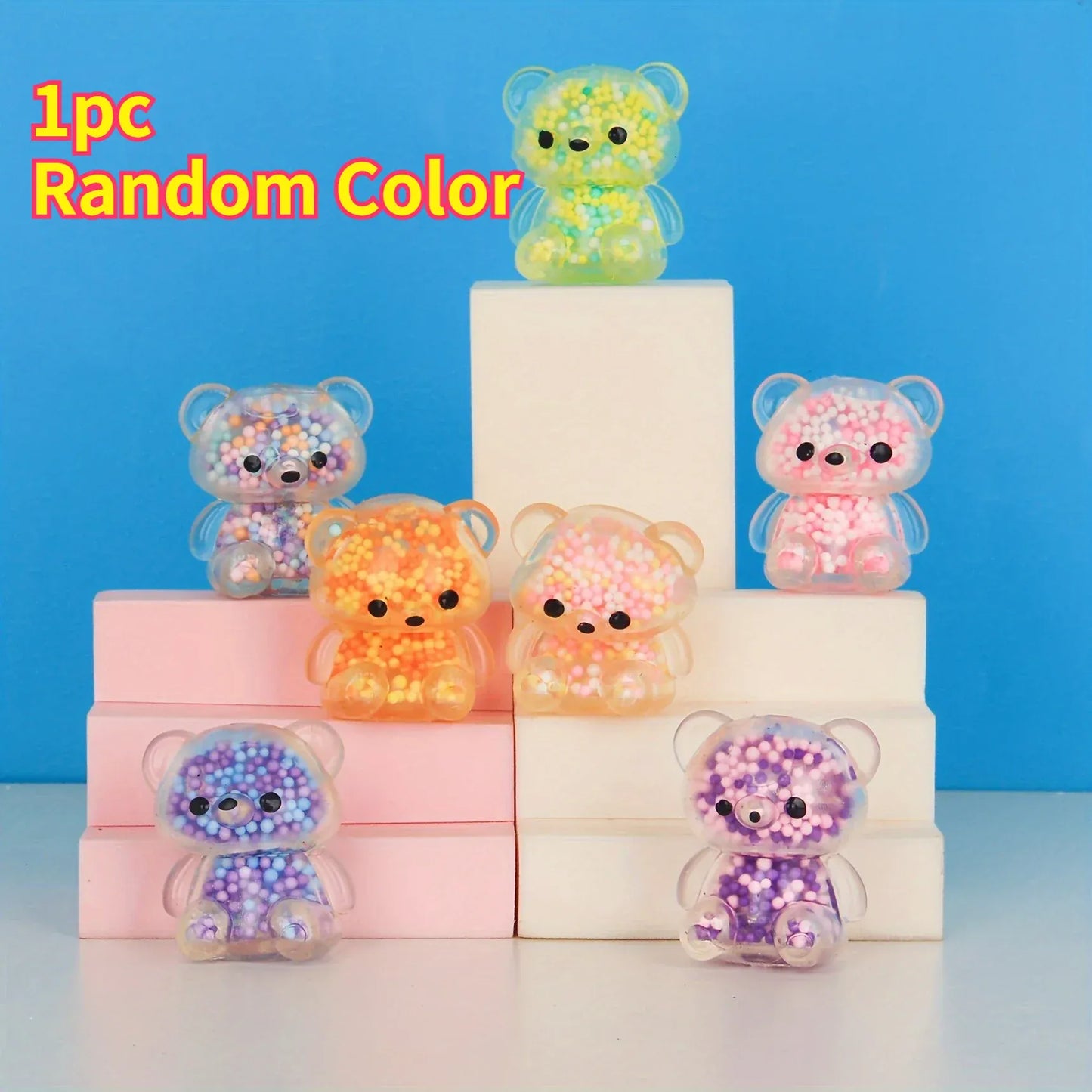 Mini Glitter Gummy Bear Stress Balls - 6 Pack Squishy Fidget Toys